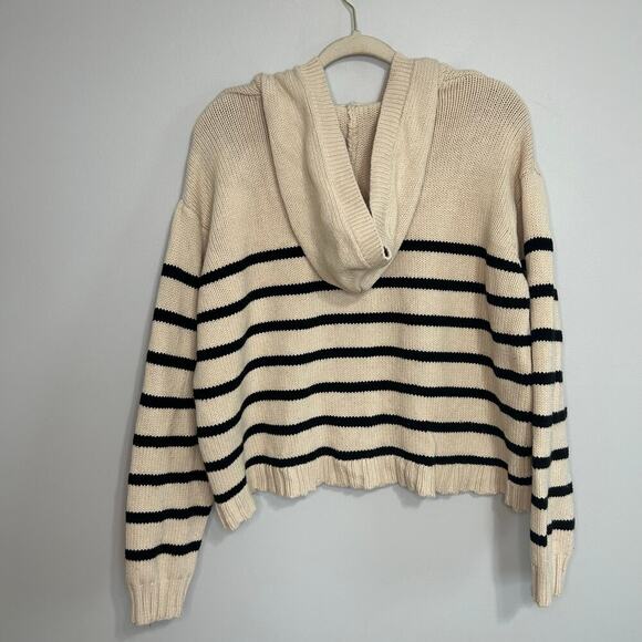 Tuckernuck Sandstone And Black Striped Bretagne Hooded Sweater Women’s Size XL - Picture 7 of 8